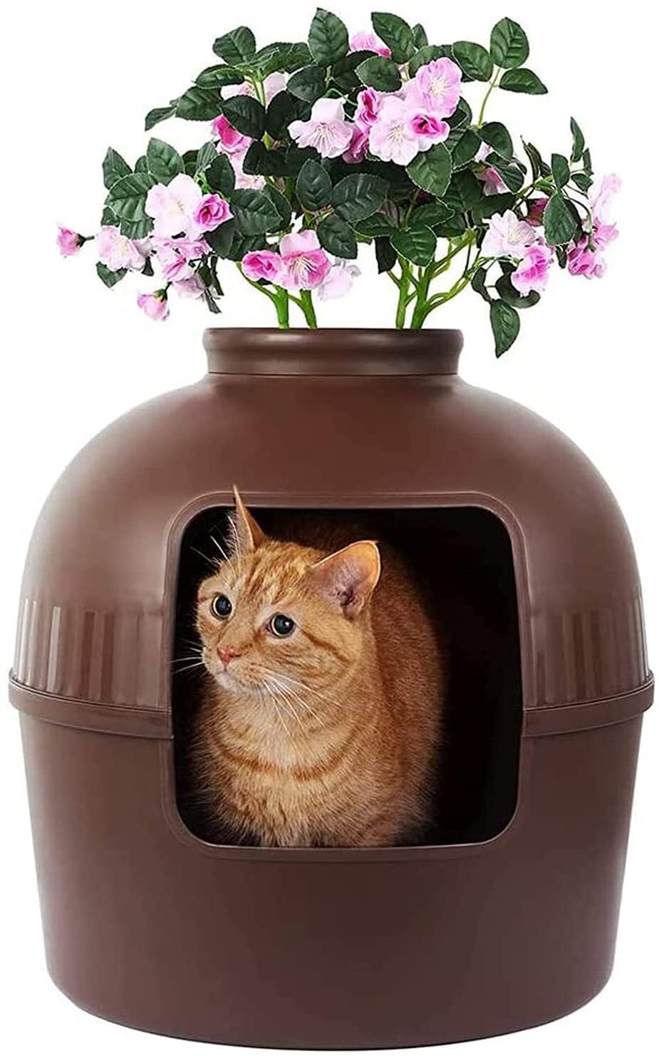 YES4PETS Multifunctional Cat Litter Box Pet Cat House Semi-Enclosed Brown-Pet Care &gt; Cat Supplies-PEROZ Accessories