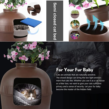 YES4PETS Multifunctional Cat Litter Box Pet Cat House Semi-Enclosed Brown-Pet Care &gt; Cat Supplies-PEROZ Accessories