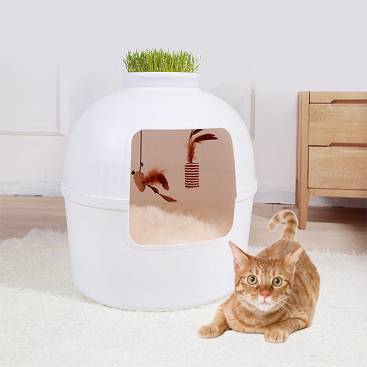 YES4PETS Multifunctional Cat Litter Box Pet Cat House Semi-Enclosed White-Pet Care &gt; Cat Supplies-PEROZ Accessories