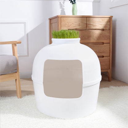 YES4PETS Multifunctional Cat Litter Box Pet Cat House Semi-Enclosed White-Pet Care &gt; Cat Supplies-PEROZ Accessories