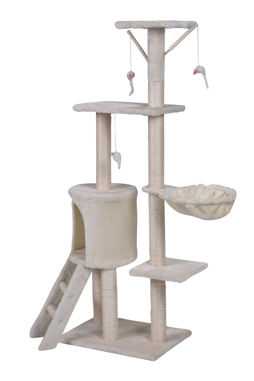 YES4PETS 138cm Cat Scratching Post Tree Post House Tower with Ladder-Beige-Cat Trees-PEROZ Accessories