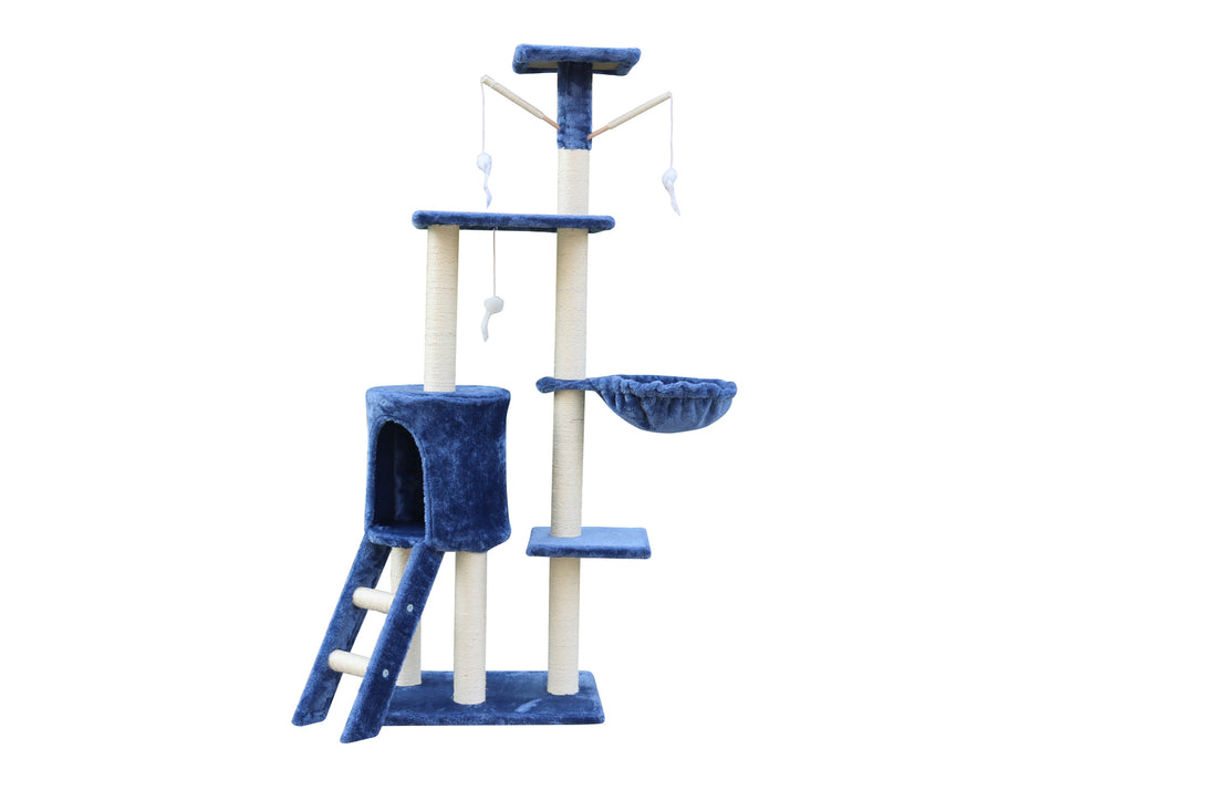 YES4PETS 138cm Cat Scratching Post Tree Post House Tower with Ladder-Blue-Cat Trees-PEROZ Accessories