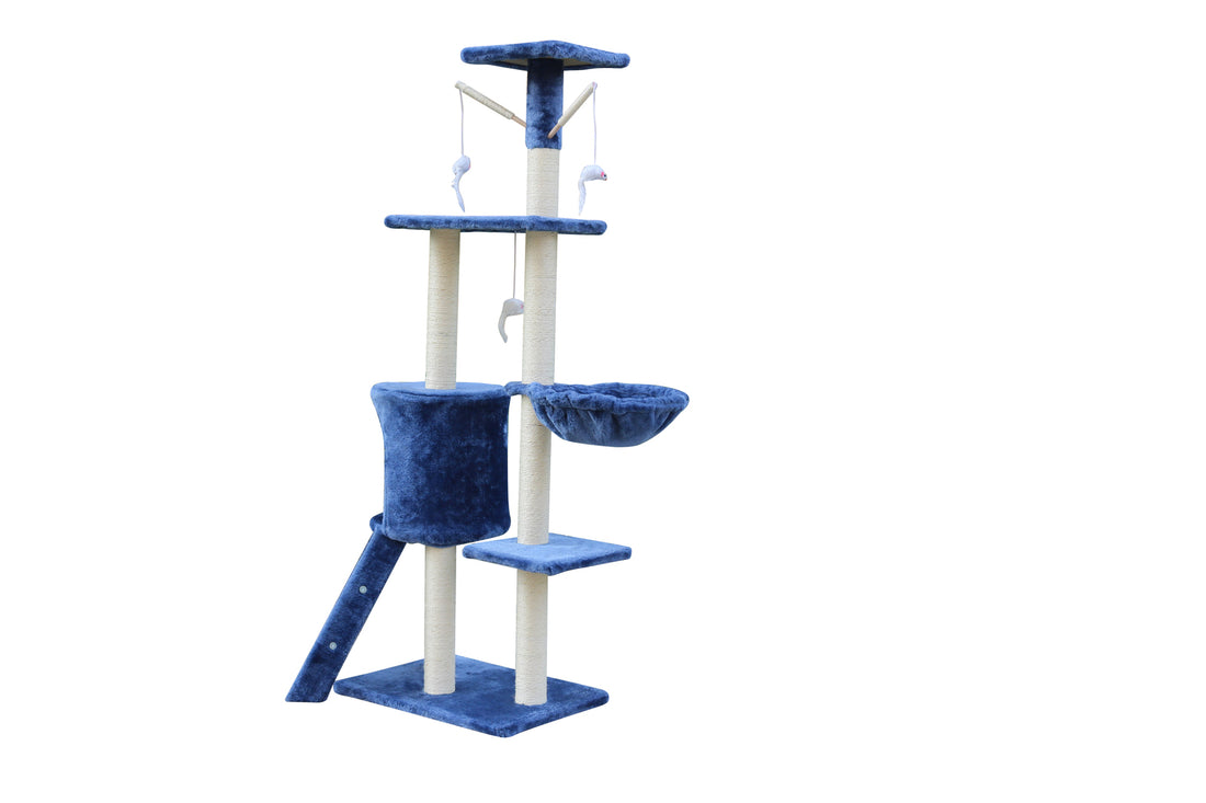 YES4PETS 138cm Cat Scratching Post Tree Post House Tower with Ladder-Blue-Cat Trees-PEROZ Accessories