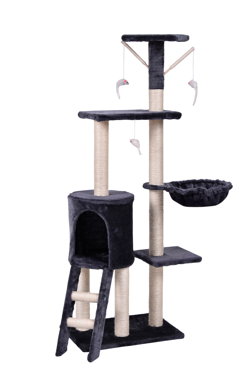 YES4PETS 138cm Cat Scratching Post Tree Post House Tower with Ladder-Grey-Cat Trees-PEROZ Accessories