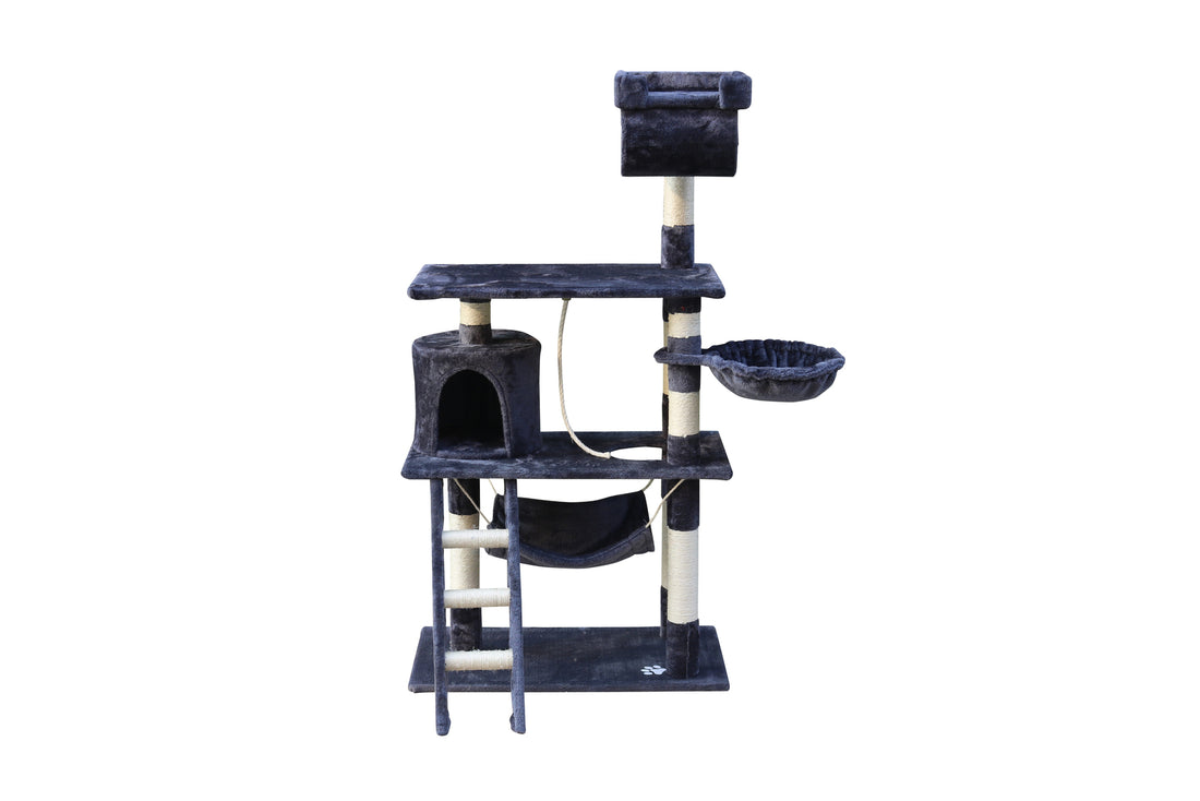YES4PETS 140 cm Cat Kitten Scratching Post Tree W ladder &amp; Hammock-Grey-Cat Trees-PEROZ Accessories