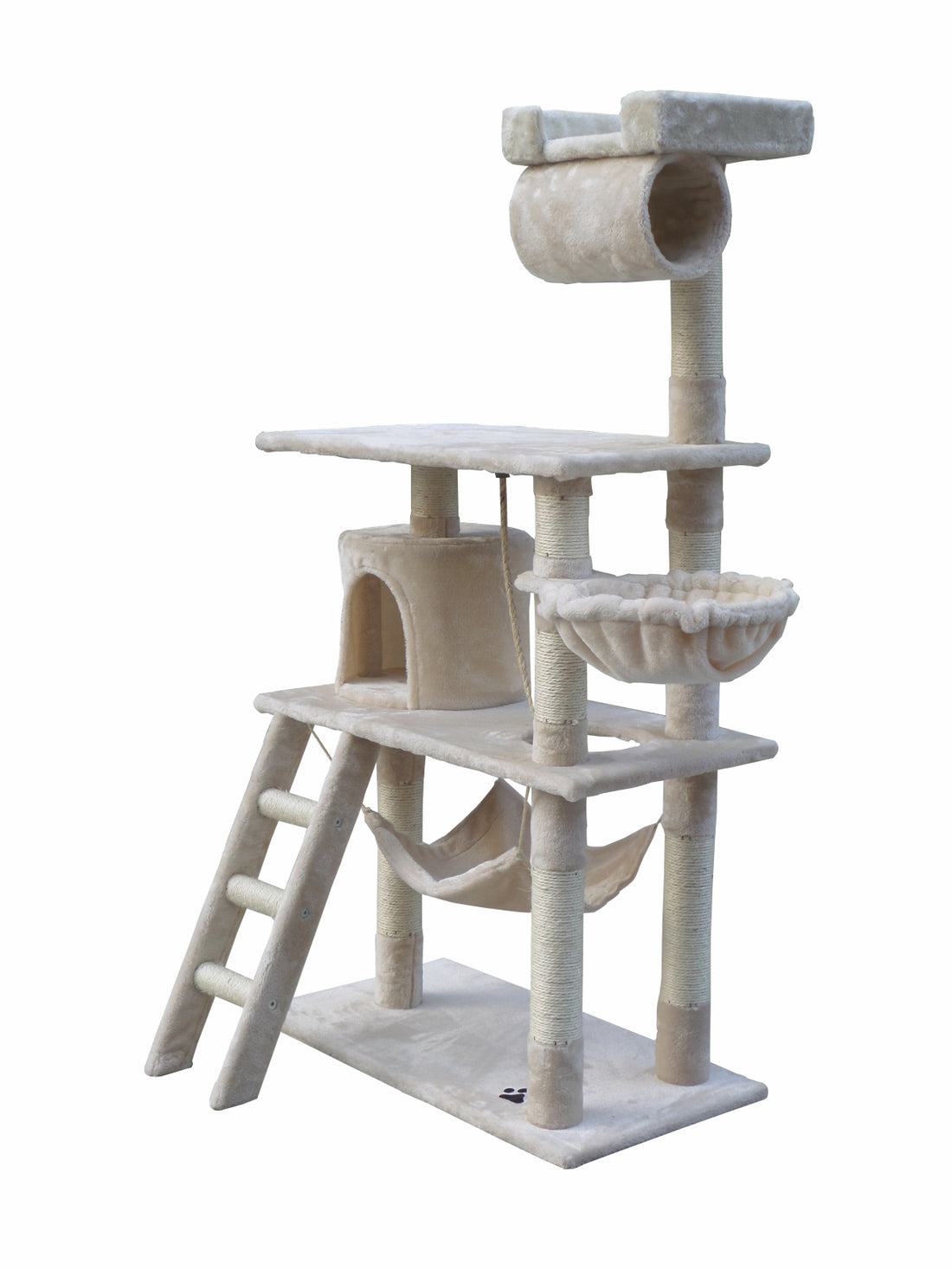 YES4PETS 140 cm Cat Scratching Post Tree W ladder &amp; Hammock-Beige-Pet Care &gt; Cat Supplies-PEROZ Accessories