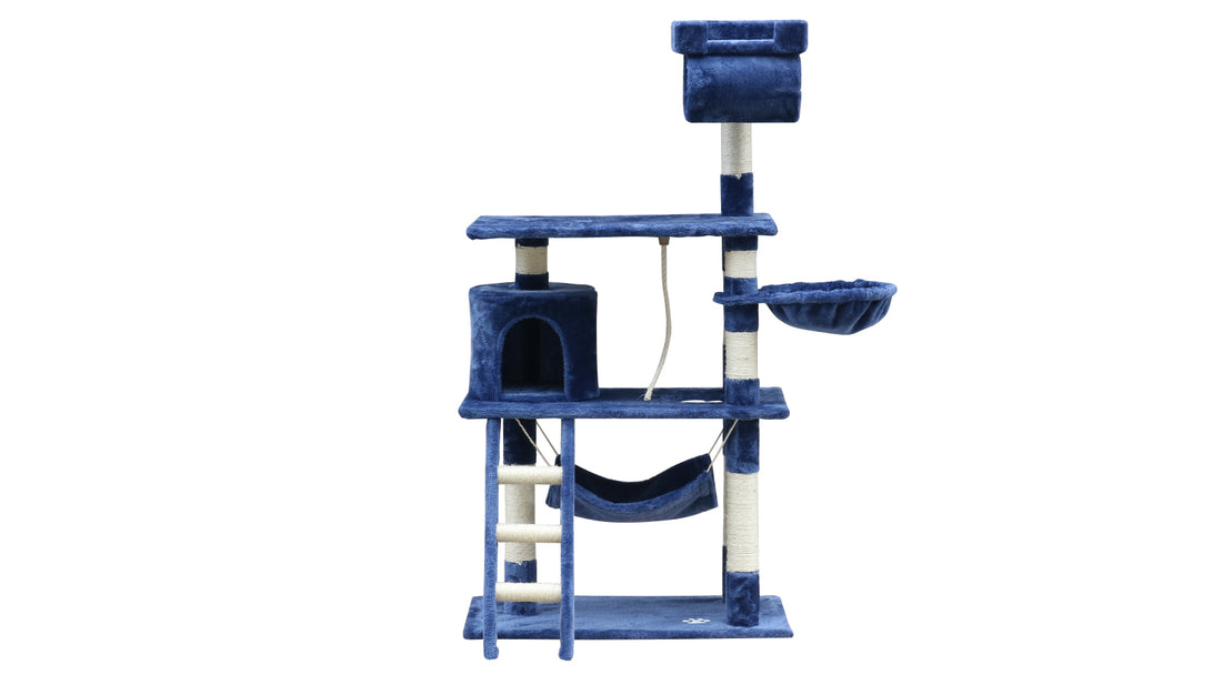 YES4PETS 140 cm Cat Kitten Scratching Post Tree W ladder &amp; Hammock-Blue-Pet Care &gt; Cat Supplies-PEROZ Accessories