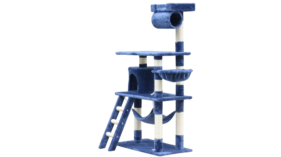 YES4PETS 140 cm Cat Kitten Scratching Post Tree W ladder &amp; Hammock-Blue-Pet Care &gt; Cat Supplies-PEROZ Accessories