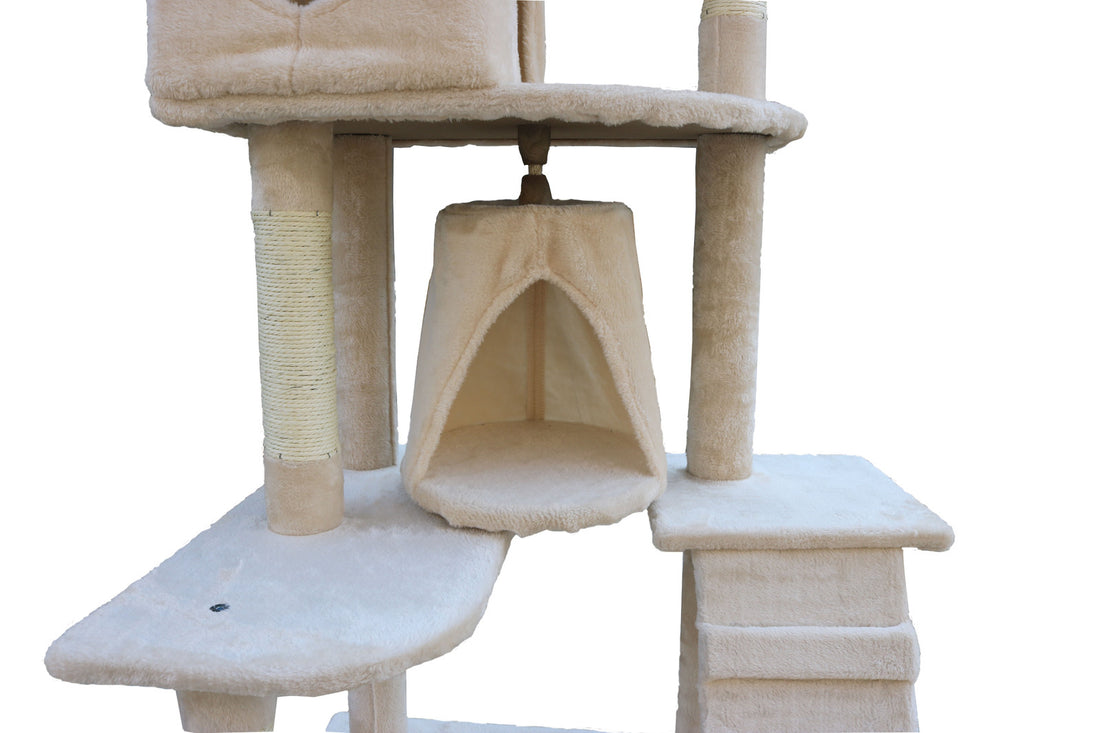 YES4PETS 193cm Cat Scratching Tree Post Sisal Pole Scratching Post Scratcher Tower Condo Beige-Cat Trees-PEROZ Accessories