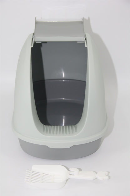 YES4PETS Portable Hooded Cat Toilet Litter Box Tray House with Handle and Scoop Grey-Pet Care &gt; Cat Supplies-PEROZ Accessories