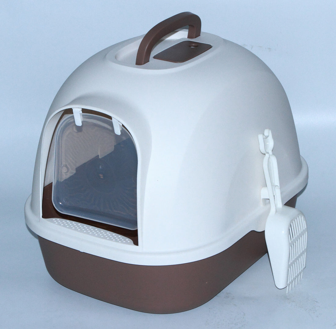 YES4PETS Portable Hooded Cat Toilet Litter Box Tray House with Handle and Scoop Brown-Pet Care &gt; Cat Supplies-PEROZ Accessories