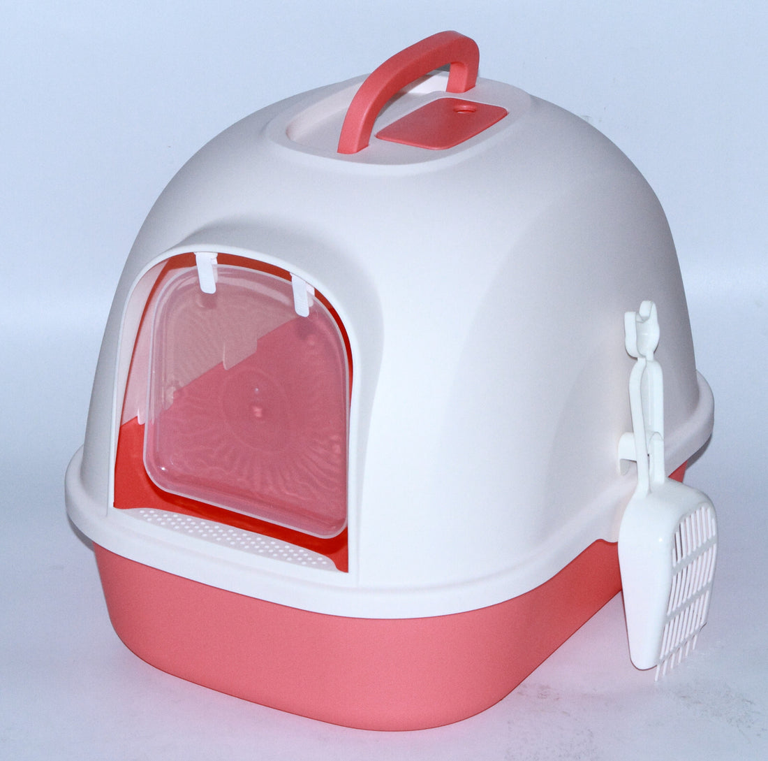 YES4PETS Portable Hooded Cat Toilet Litter Box Tray House with Handle and Scoop Red-Pet Care &gt; Cat Supplies-PEROZ Accessories
