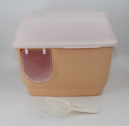 XL Portable Hooded Cat Toilet Litter Box Tray House with Handle and Scoop Orange-Pet Care &gt; Cat Supplies-PEROZ Accessories