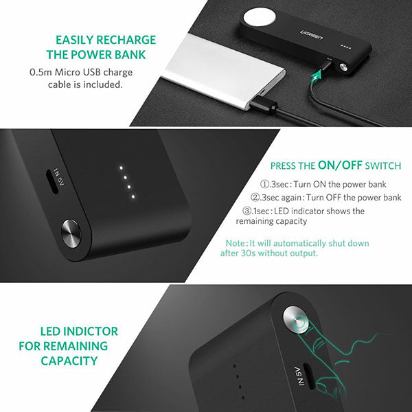 UGREEN Apple i-Watch 2200mAh Black Power Bank (20844)-Electronics &gt; Computer Accessories-PEROZ Accessories
