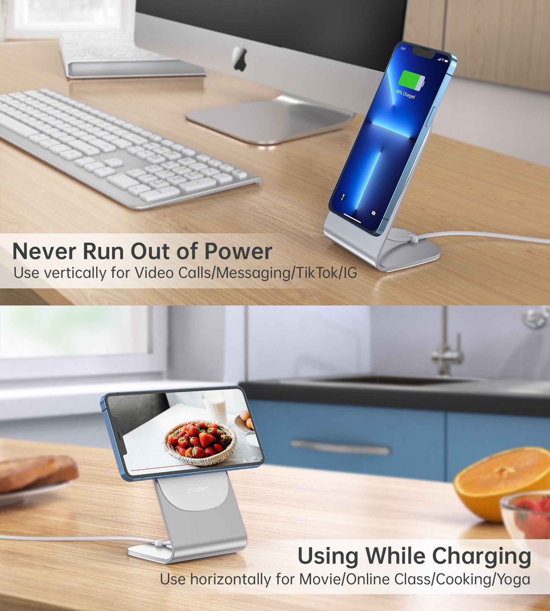 CHOETECH MIX00117SL Magasafe Fast Wireless Charger Stand Holder For iPhone 13/12 (H047+T517)-Chargers-PEROZ Accessories