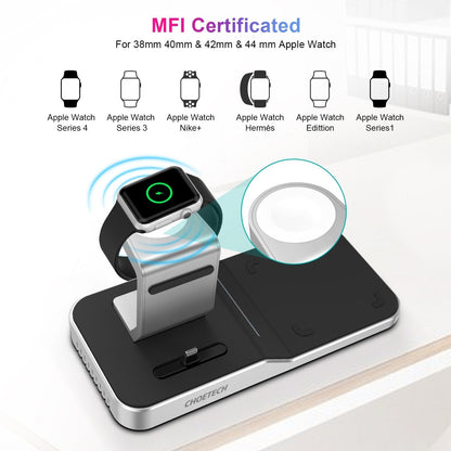 CHOETECH T316 4-in-1 Wireless Charging Station for iPhone/Apple Watch/iPod and all Qi Wireless Cell phones-Chargers-PEROZ Accessories