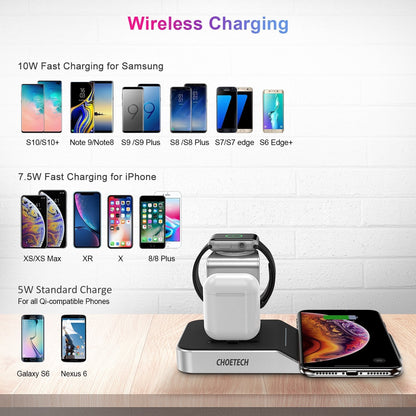 CHOETECH T316 4-in-1 Wireless Charging Station for iPhone/Apple Watch/iPod and all Qi Wireless Cell phones-Chargers-PEROZ Accessories