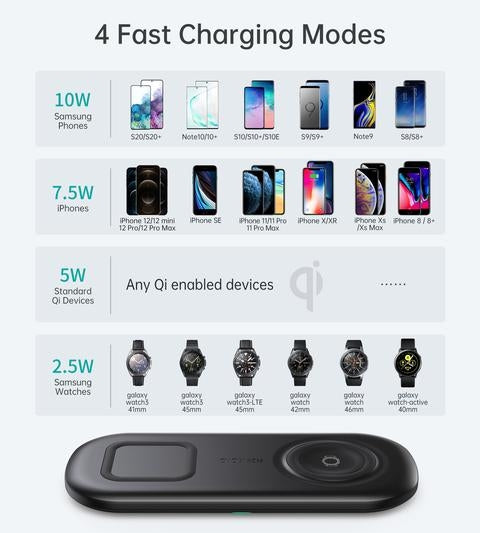 Choetech T570-S 2-in-1 Wireless Charger, 10W Max Wireless Charging Pad with Adapter for Galaxy Watch-Electronics &gt; Mobile Accessories-PEROZ Accessories