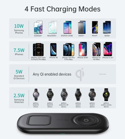 Choetech T570-S 2-in-1 Wireless Charger, 10W Max Wireless Charging Pad with Adapter for Galaxy Watch-Electronics &gt; Mobile Accessories-PEROZ Accessories