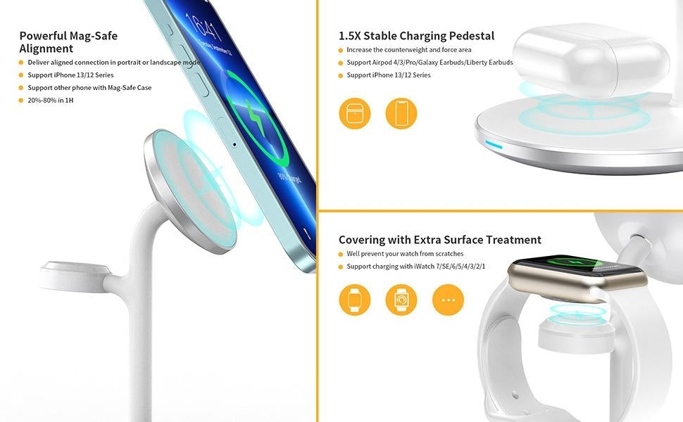 CHOETECH T585-F 3-in-1 Wireless Charging Station Dock-Chargers-PEROZ Accessories