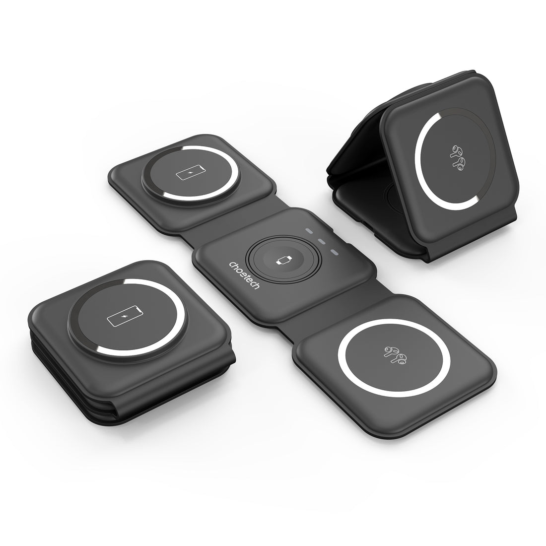 CHOETECH T588-F-BK 3-in-1 Foldable Fast Wireless Charger for Phone/Watch/Earphone-Electronics &gt; Mobile Accessories-PEROZ Accessories