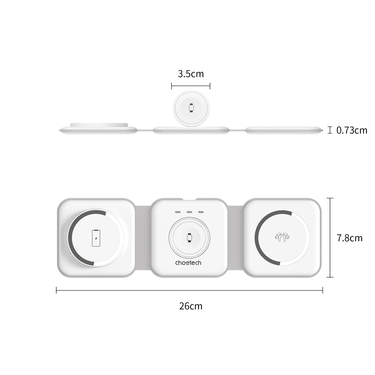 CHOETECH T588-F-WH 3-in-1 Foldable Fast Wireless Charger for Phone/Watch/Earphone-Electronics &gt; Mobile Accessories-PEROZ Accessories