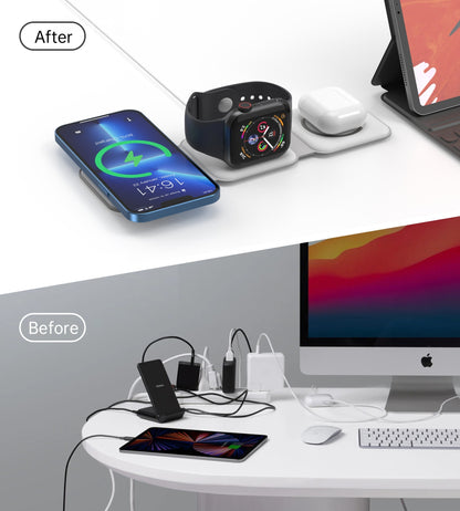 CHOETECH T588-F-WH 3-in-1 Foldable Fast Wireless Charger for Phone/Watch/Earphone-Electronics &gt; Mobile Accessories-PEROZ Accessories