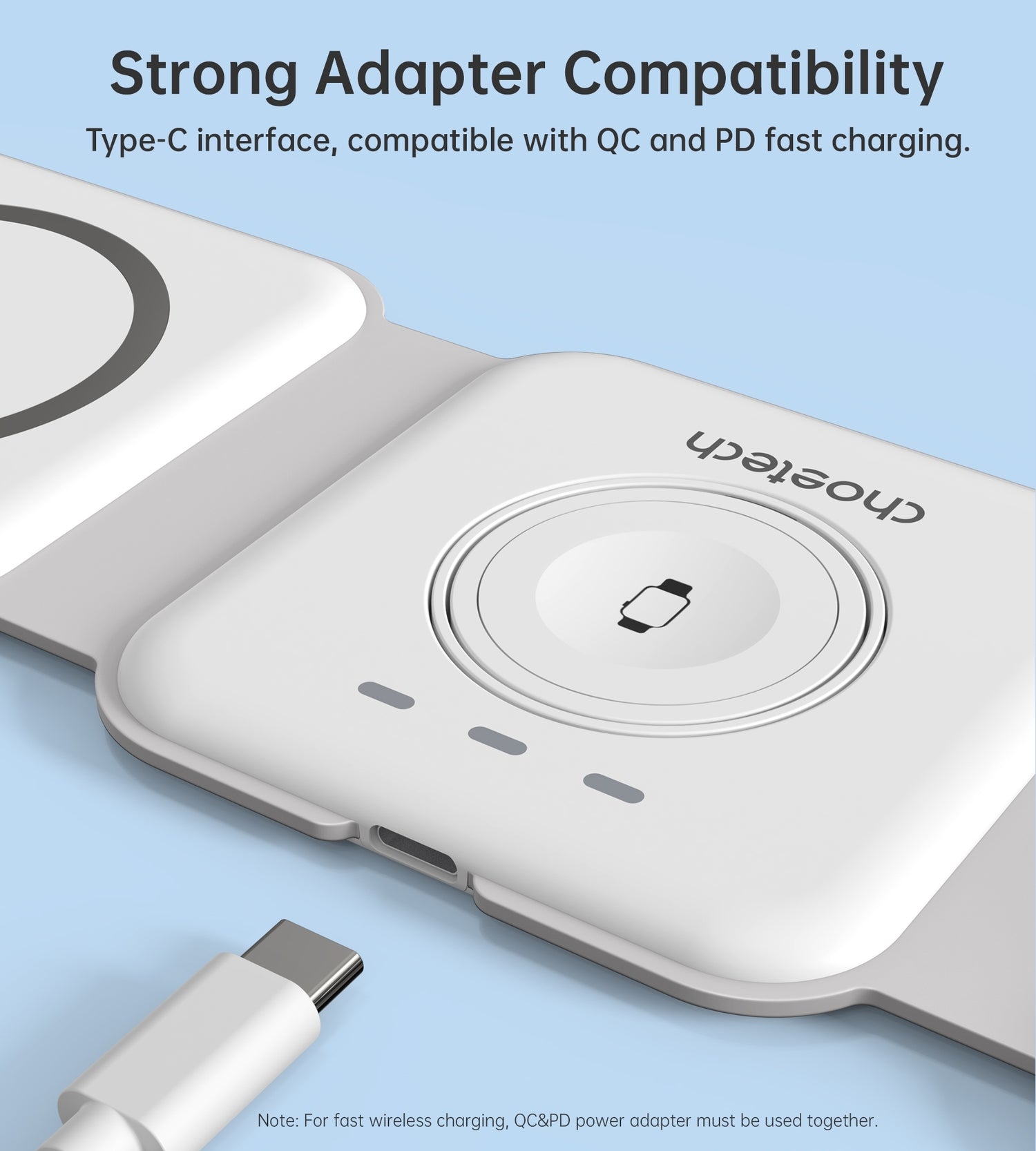 CHOETECH T588-F-WH 3-in-1 Foldable Fast Wireless Charger for Phone/Watch/Earphone-Electronics &gt; Mobile Accessories-PEROZ Accessories
