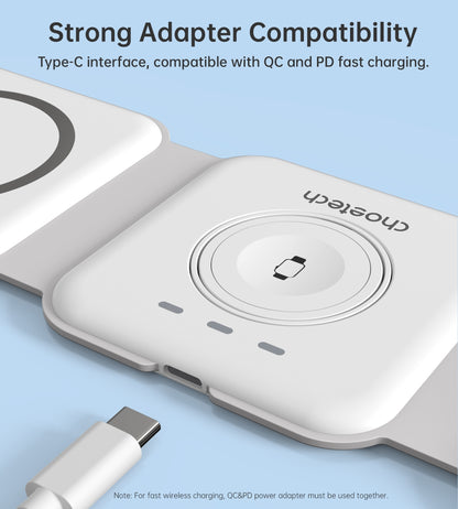 CHOETECH T588-F-WH 3-in-1 Foldable Fast Wireless Charger for Phone/Watch/Earphone-Electronics &gt; Mobile Accessories-PEROZ Accessories