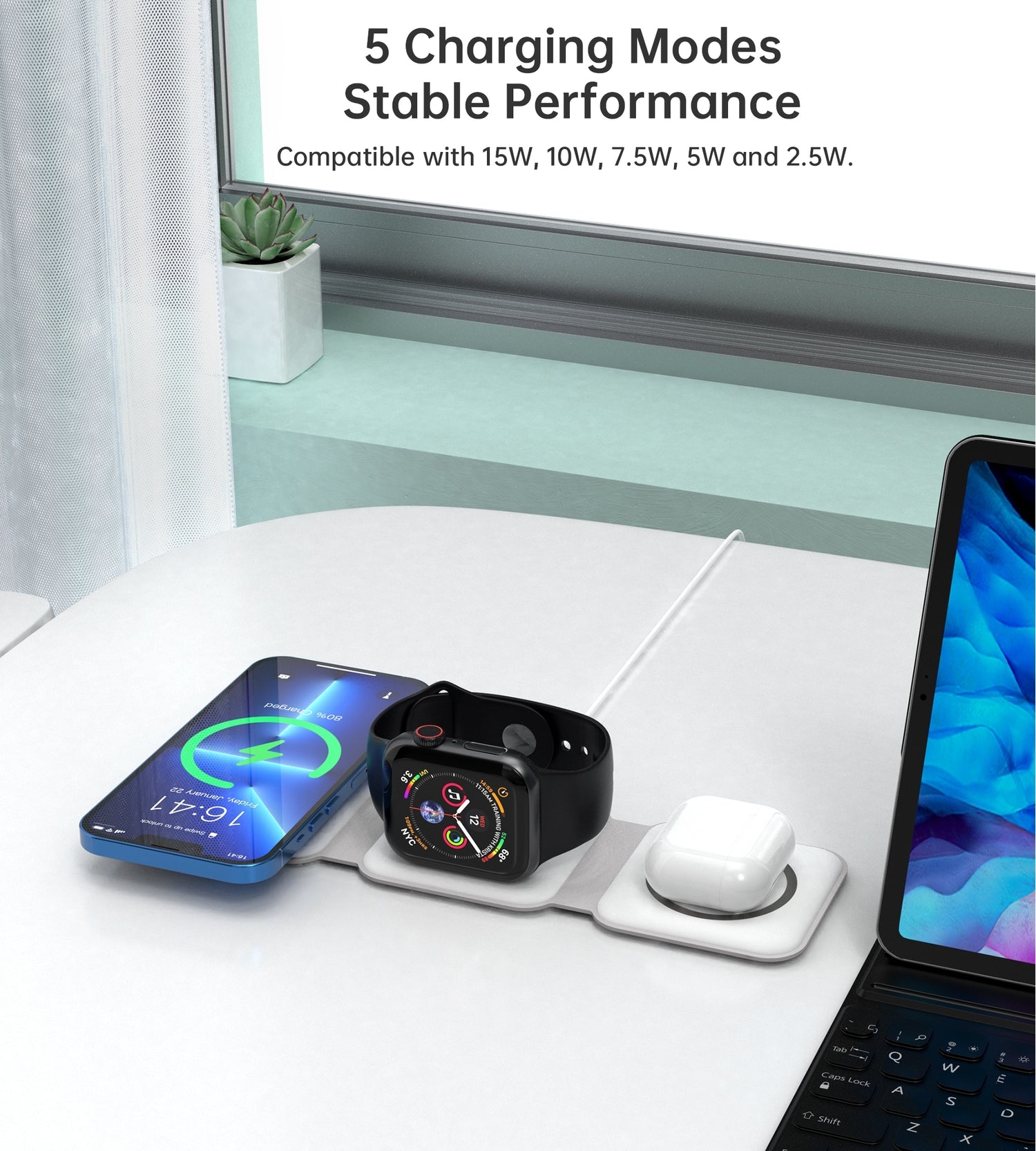 CHOETECH T588-F-WH 3-in-1 Foldable Fast Wireless Charger for Phone/Watch/Earphone-Electronics &gt; Mobile Accessories-PEROZ Accessories