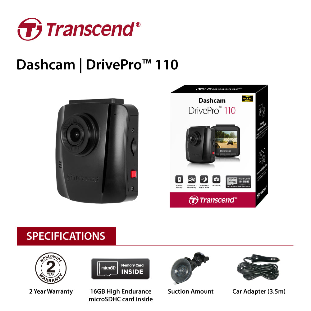 Transcend 16G DrivePro 110, 2.4&quot; LCD, with Suction Mount-Auto Accessories &gt; Audio-PEROZ Accessories
