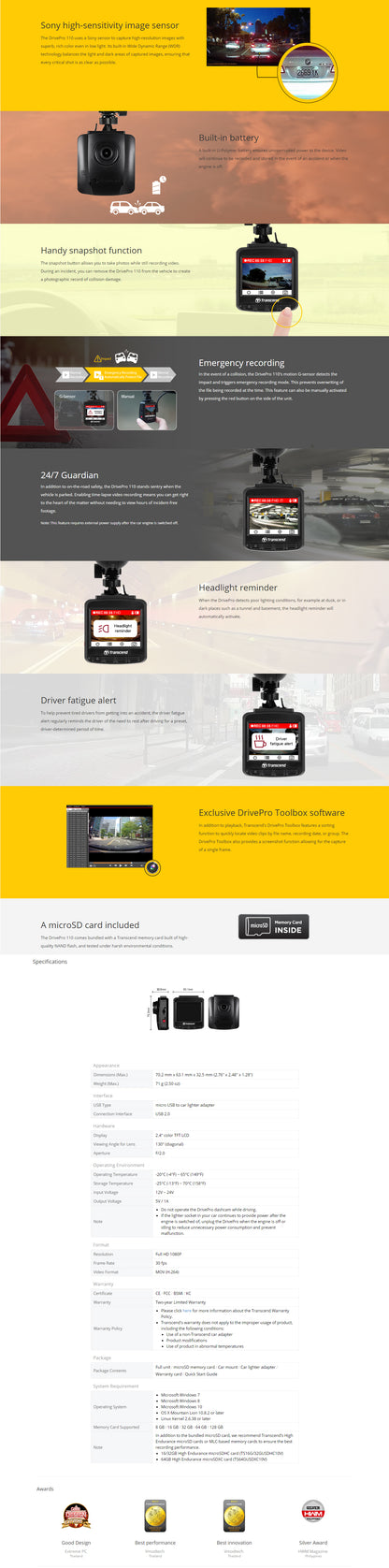 Transcend 16G DrivePro 110, 2.4&quot; LCD, with Suction Mount-Auto Accessories &gt; Audio-PEROZ Accessories