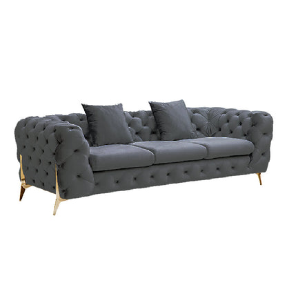 Grand Tufted Lounge - Dark Grey Velvet - Gold Legs-Furniture &gt; Sofas-PEROZ Accessories