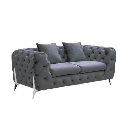 Grand Tufted Lounge - Dark Grey Velvet - Silver Legs-Furniture &gt; Sofas-PEROZ Accessories
