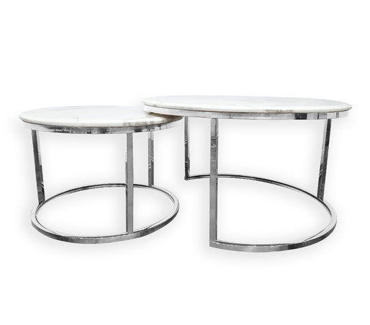Nesting Style Coffee Table - White on Silver Stainless Steel - 80cm/60cm-Furniture &gt; Living Room-PEROZ Accessories