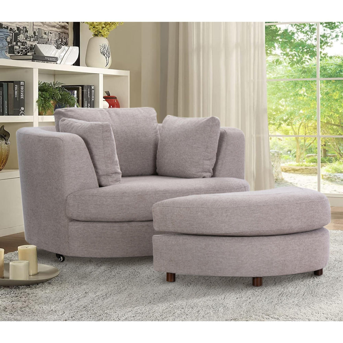 Sunshine Single Sofa Love Chair Fabric Swivel Armchair Ottoman Set - Steel-Furniture &gt; Sofas-PEROZ Accessories