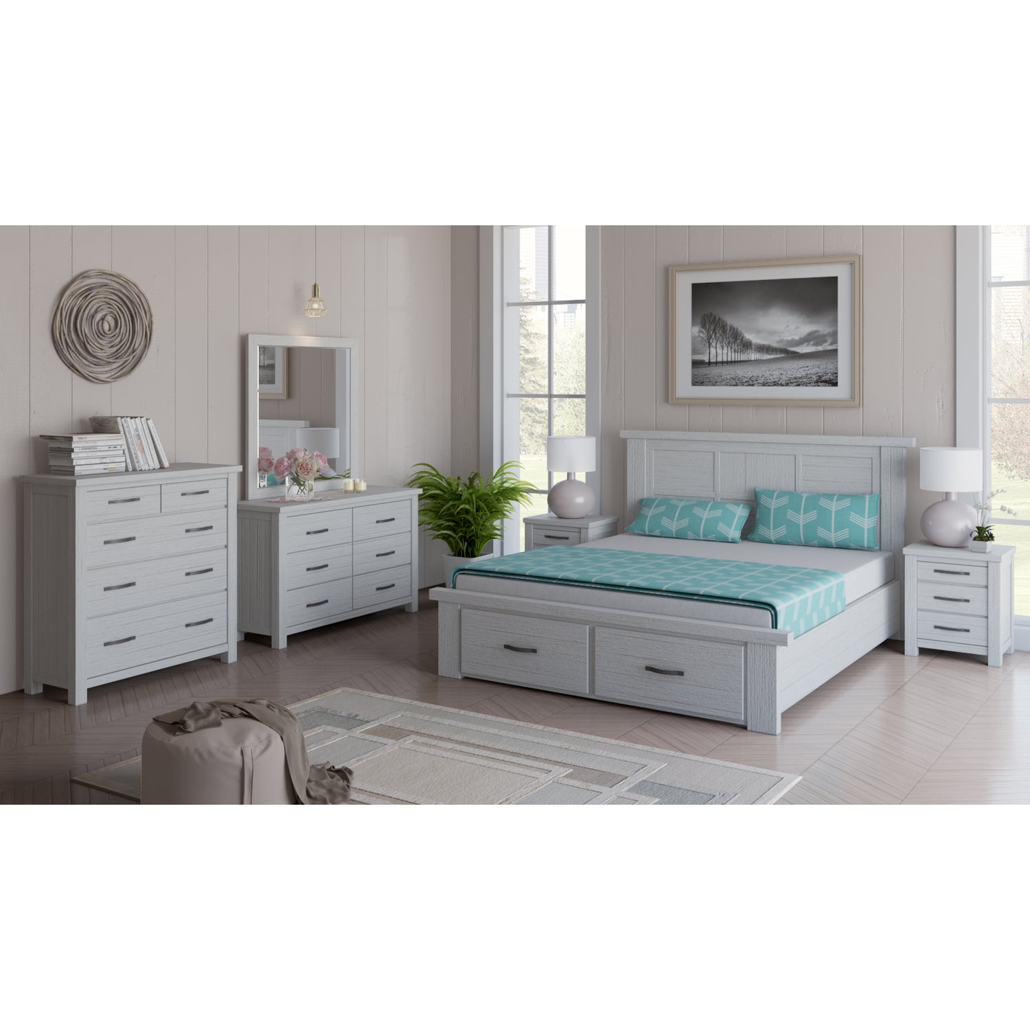 Foxglove Tallboy 5 Chest of Drawers Solid Ash Wood Bed Storage Cabinet - White-Furniture &gt; Bedroom-PEROZ Accessories