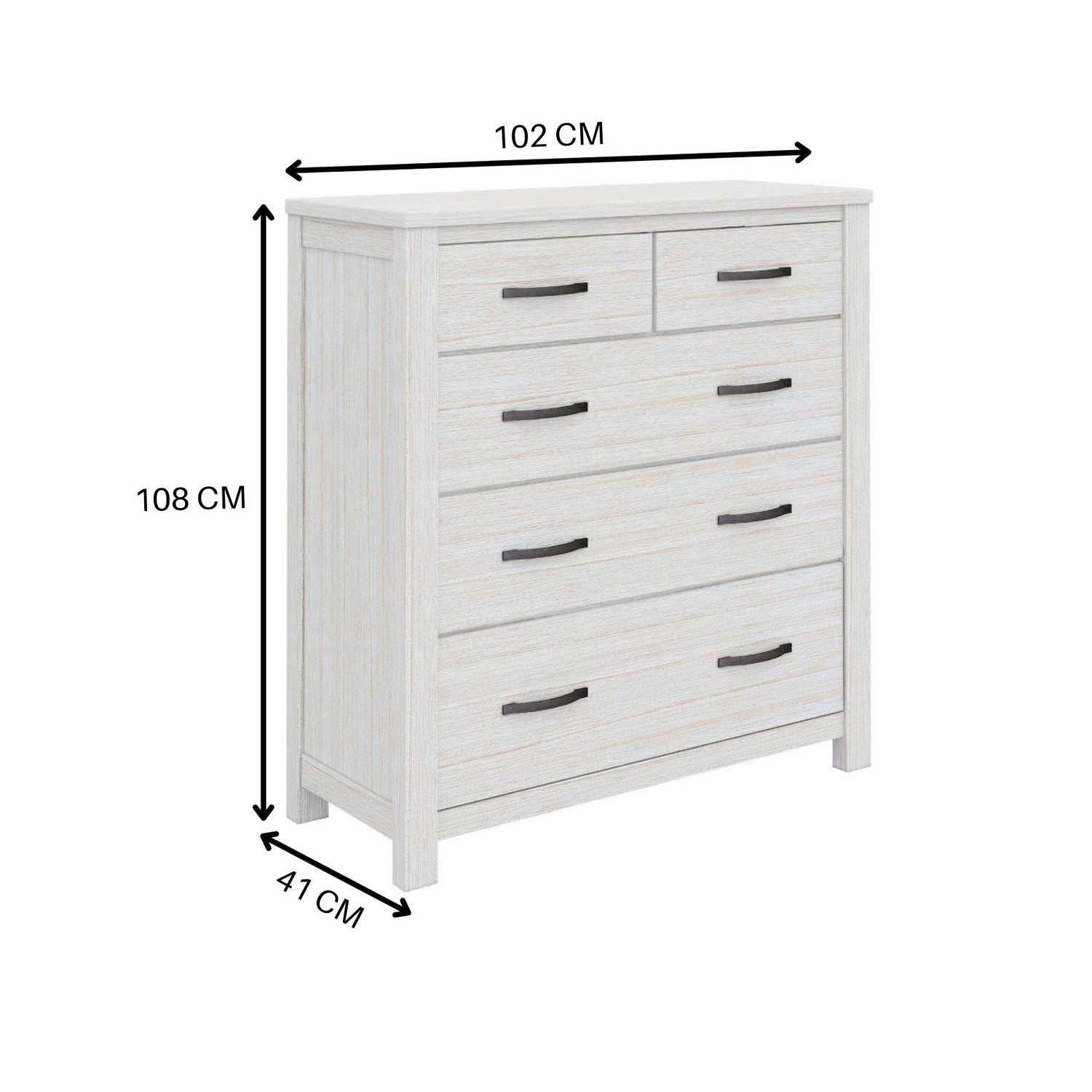 Foxglove Tallboy 5 Chest of Drawers Solid Ash Wood Bed Storage Cabinet - White-Furniture &gt; Bedroom-PEROZ Accessories