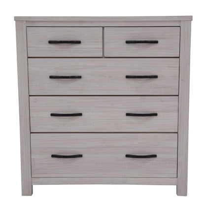 Foxglove Tallboy 5 Chest of Drawers Solid Ash Wood Bed Storage Cabinet - White-Furniture &gt; Bedroom-PEROZ Accessories