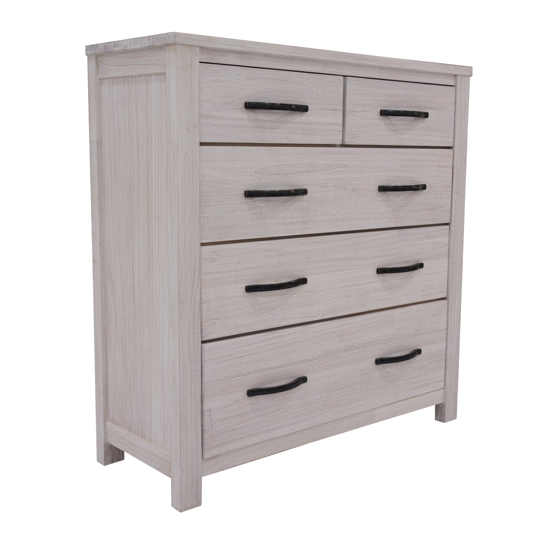 Foxglove Tallboy 5 Chest of Drawers Solid Ash Wood Bed Storage Cabinet - White-Furniture &gt; Bedroom-PEROZ Accessories