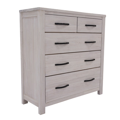 Foxglove Tallboy 5 Chest of Drawers Solid Ash Wood Bed Storage Cabinet - White-Furniture &gt; Bedroom-PEROZ Accessories