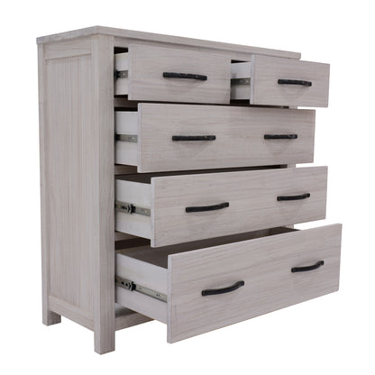 Foxglove Tallboy 5 Chest of Drawers Solid Ash Wood Bed Storage Cabinet - White-Furniture &gt; Bedroom-PEROZ Accessories