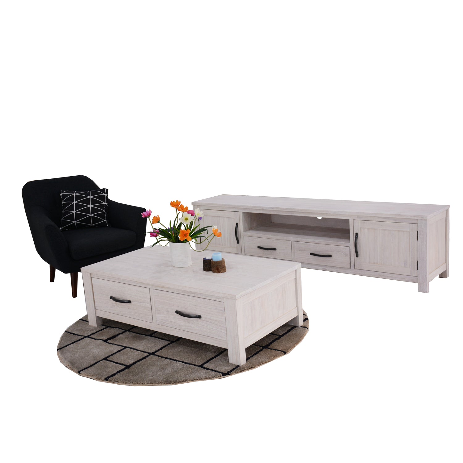 Foxglove ETU Entertainment TV Unit 216cm 2 Drawer 2 Door Mt Ash Wood - White-Entertainment Units-PEROZ Accessories