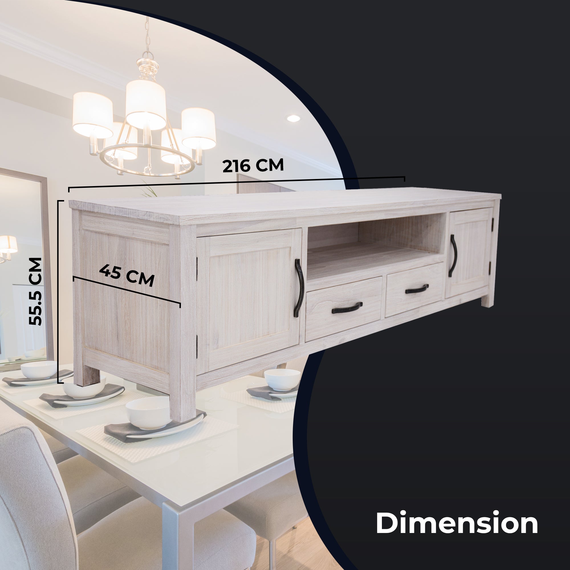 Foxglove ETU Entertainment TV Unit 216cm 2 Drawer 2 Door Mt Ash Wood - White-Entertainment Units-PEROZ Accessories