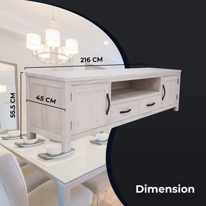 Foxglove ETU Entertainment TV Unit 216cm 2 Drawer 2 Door Mt Ash Wood - White-Entertainment Units-PEROZ Accessories