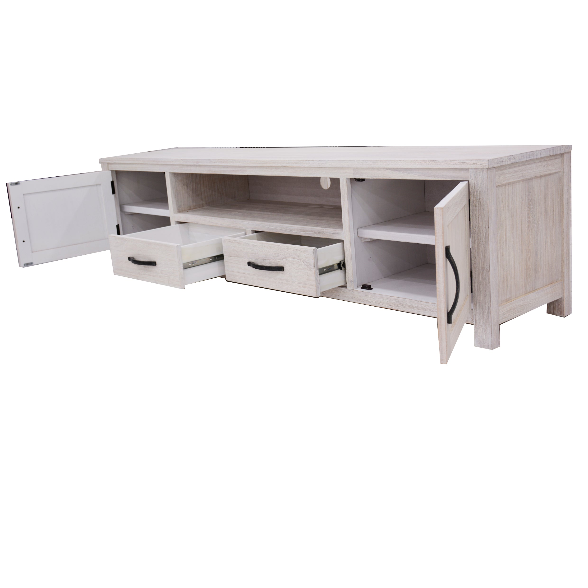 Foxglove ETU Entertainment TV Unit 216cm 2 Drawer 2 Door Mt Ash Wood - White-Entertainment Units-PEROZ Accessories