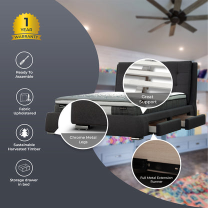 Kiama Queen Size Bed Frame Timber Mattress Base With Storage Drawers - Grey-Furniture &gt; Bedroom-PEROZ Accessories