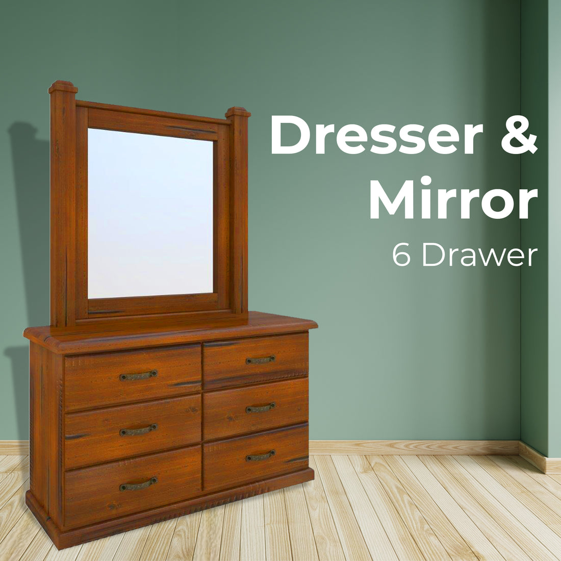 Umber Dresser Mirror 7 Chest of Drawers Solid Wood Storage Cabinet - Dark Brown-Furniture &gt; Bedroom-PEROZ Accessories