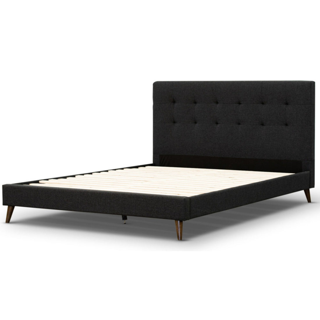 Volga Queen Bed Platform Frame Fabric Upholstered Mattress Base - Charcoal-Furniture &gt; Bedroom-PEROZ Accessories