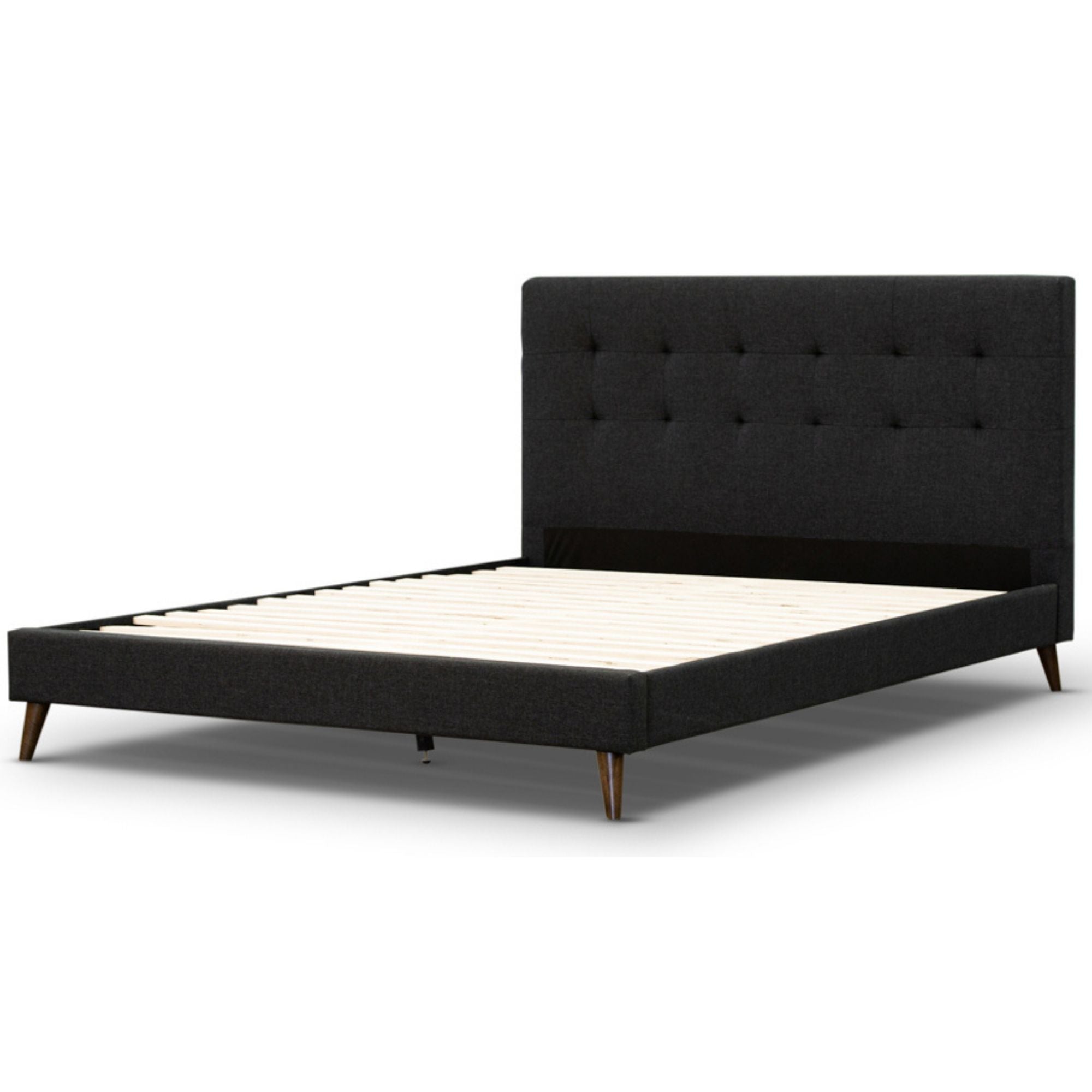 Volga King Single Bed Platform Frame Fabric Upholstered Mattress Base - Charcoal-Furniture &gt; Bedroom-PEROZ Accessories